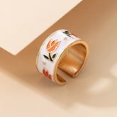Aroznai  new ring simple ins wind flower dripping fashion personality open single ring ring